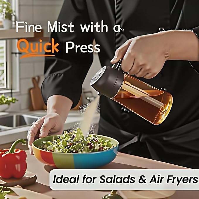 Oil Sprayer for Cooking 2 in 1, Olive Oil Dispenser for Kitchen Gadgets, 16oz/470ml Premium Light-Blocking Oil Bottle, Food-Grade Spray Bottle, for Salad, Air Fryer, BBQ