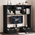 Desk Shelf with Computer Monitor Stand, 37.4''W Desktop Bookshelf Display Rack, Desktop Organizer Storage Rack with Cubbies & Drawers, 5-Tier Hutch for Home, Office, Dorm, Vanity, Black