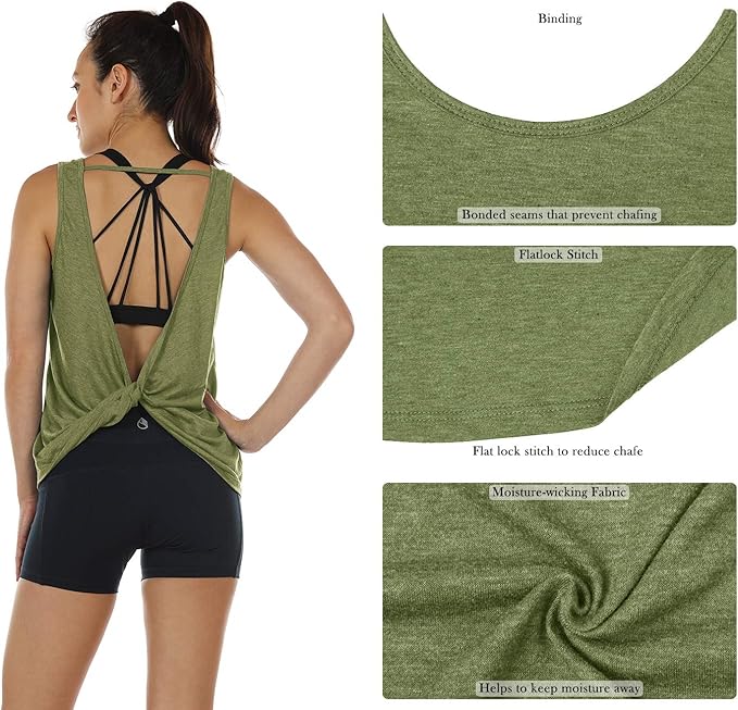icyzone Women's Open Back High Neck Workout Athletic Gym Tank Tops