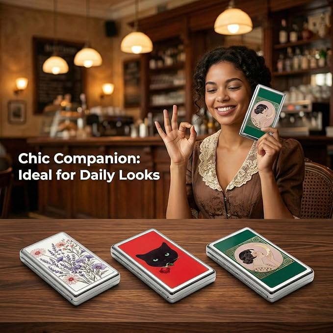 Vintage Art Deco Versatile Card & Cash/Cigarette Holder Case, Slim Metal Wallet for Women Men Credit ID Business Cards (#D)