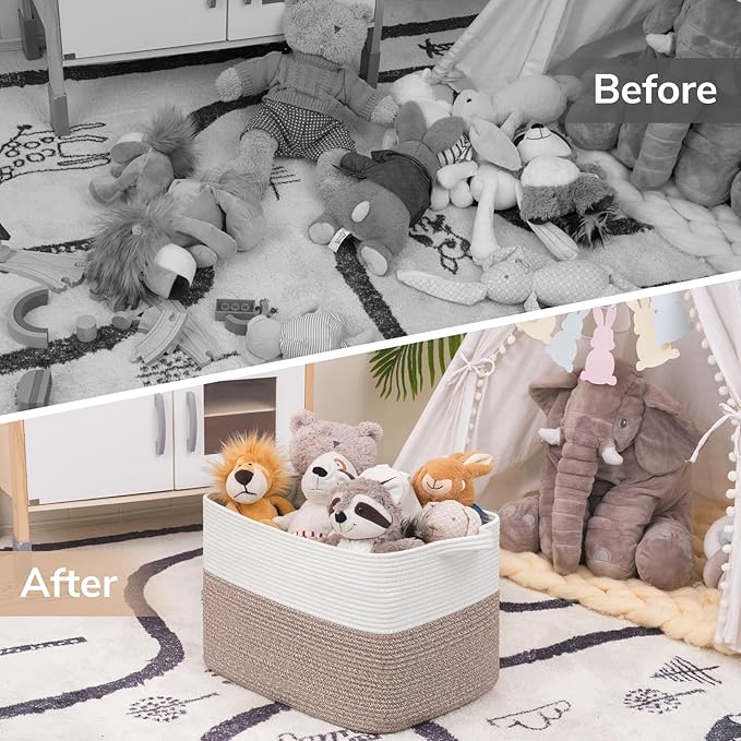 Goodpick Large Woven Basket 18" x 14" x 12" Cotton Rope Storage Baskets for Organizing, Rectangle Blanket Basket for Living Room Bedroom, Toy Baskets Storage Kids, White