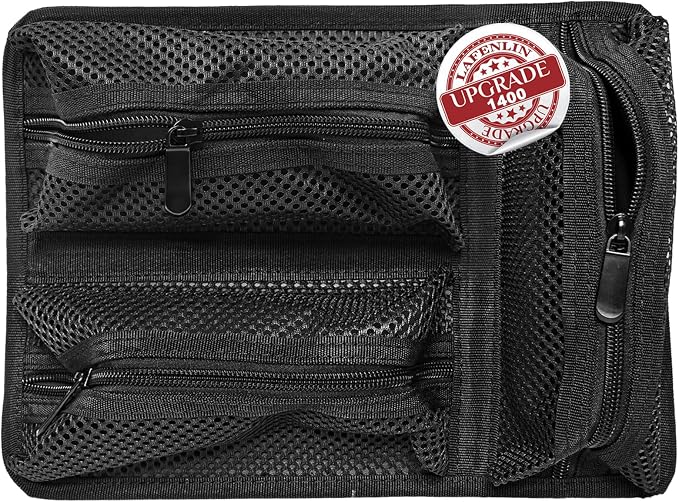 LAFENLIN UPGRADED Lid Organizer for Pelican 1400 Case [No Tools, Max Space] - 3-Pocket Thick Mesh for Photographers & Divers, Secures Camera Gear & Tools in Hard Cases, Hook & Loop Mount (No Screws)