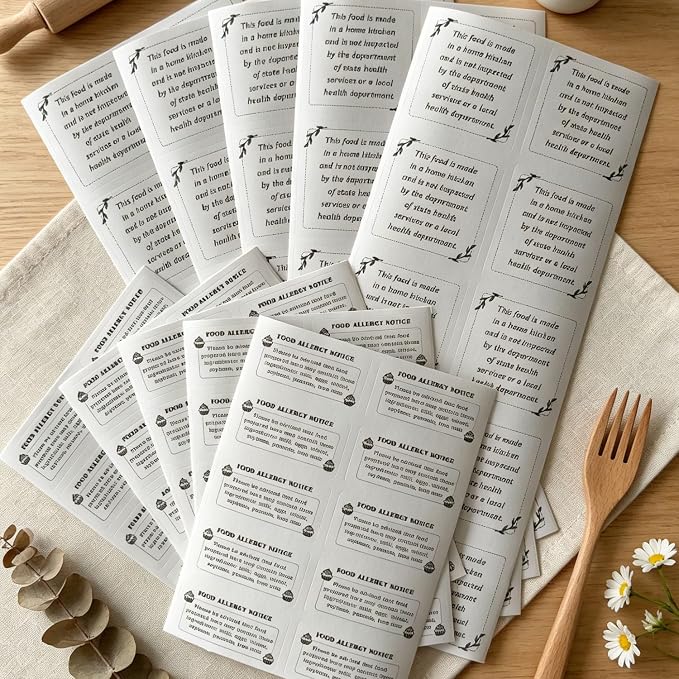 500Pcs Cottage Food Law Labels Waterproof Made in a Home Decal Stickers -2in Square Food Stickers Thermal Printed Labels Commercial Label Stickers for Home, Meal Prepping, Pantry (White Combination)