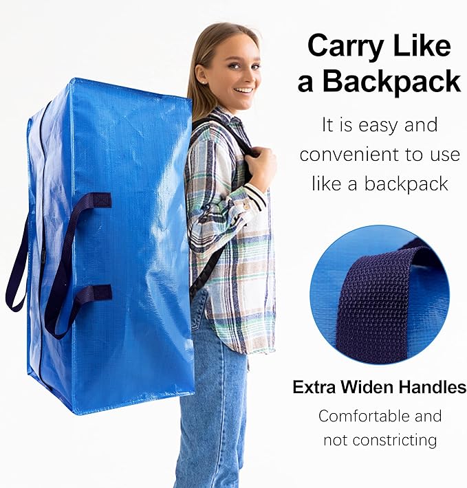 VELVETSURE Heavy Duty Extra Large Moving Bags W/Backpack Straps - Strong Handles & Zippers, Storage Totes For Space Saving, Fold Flat, Alternative to Box and Bin (Set of 6, Multicolor)