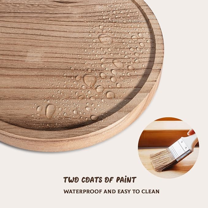 Round Decorative Tray Farmhouse Kitchen Decor Soap Dish 12" Brown | Waterproof, Lightweight, Easy Clean, Wood Riser Pedestal Stand Accessories for Office Desk, Vanity, Counter, Sink