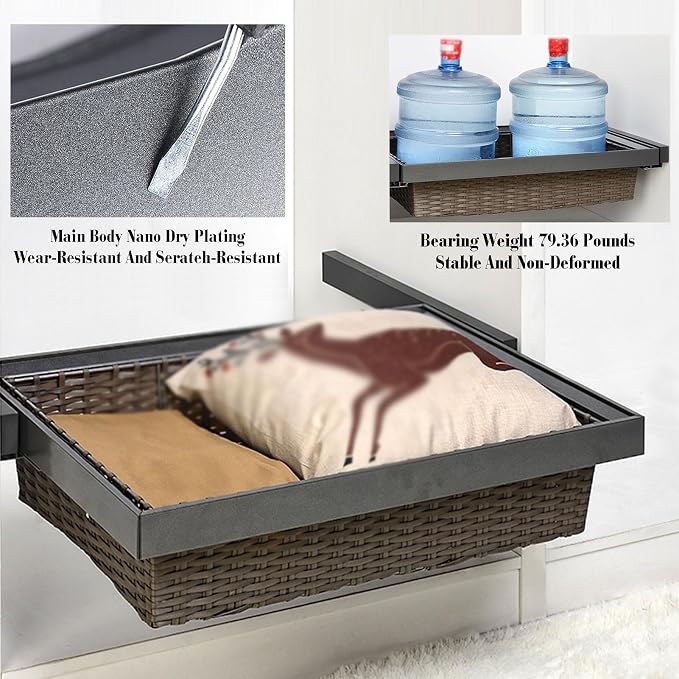 Pull-out Clothes Storage Basket,Stackable Shelf Baskets Organizer,Stackable Storage Bins,for Wardrobe and Closet Drawer in Bedroom Office(White,25.98-27.95in)