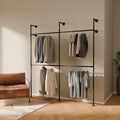 pamo Industrial Clothing Rack Wall Mounted Black – 79" W × 87" H, 660 lbs | Metal Pipe Style Wall Mounted Wardrobe - Heavy Duty Open Dressing Room - Bedroom, Entryway or Shop