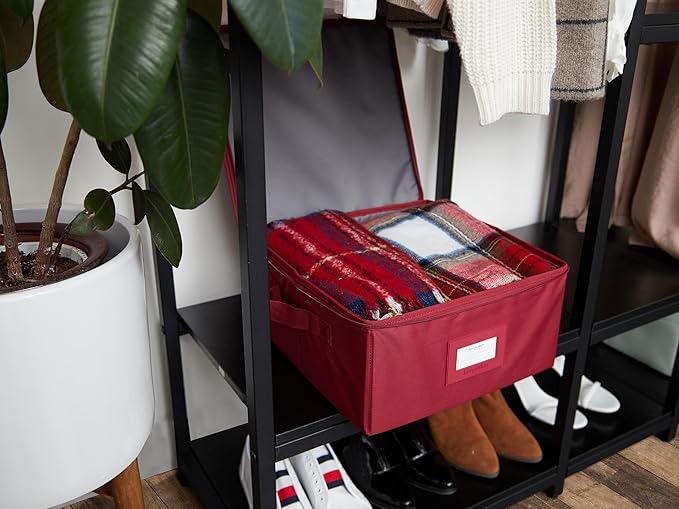 Covermates Keepsakes Zip-Top Storage Box Set, 3 Pack Heavy Duty Polyester Organizer Bins, Stackable Design, ID Window, Reinforced Handles, Closet Home Storage, Scarlett Red