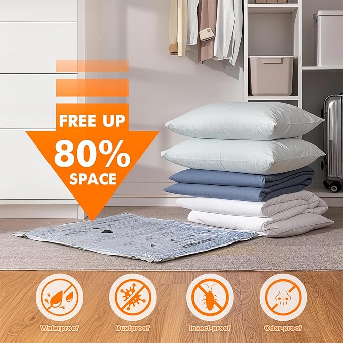 GRIFEMA GH83-8, 6 Pack Vacuum Storage Bags 100x80 cm - Reusable Space Saver Bags for Blankets, Duvets, Clothes, Seasonal Clothing & Travel Luggage Storage