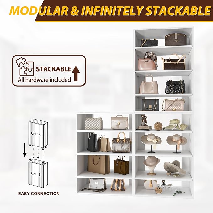Modular Closet System, 25.5" Wide Wall-Mounted Closet Tower Organizer with Adjustable Shoe Shelves for Walk-In Closet Storage, White