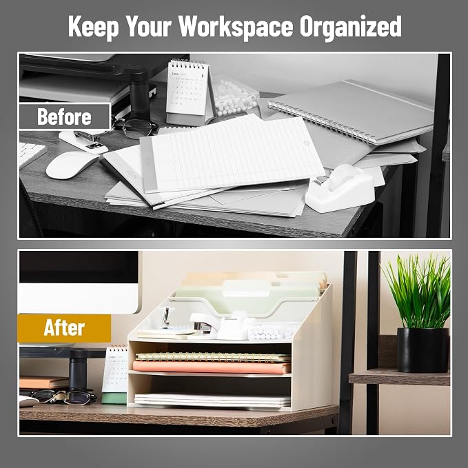 Mind Reader Desktop Organizer, Vertical File Holder, Paper Trays, Office, Plastic, Beige