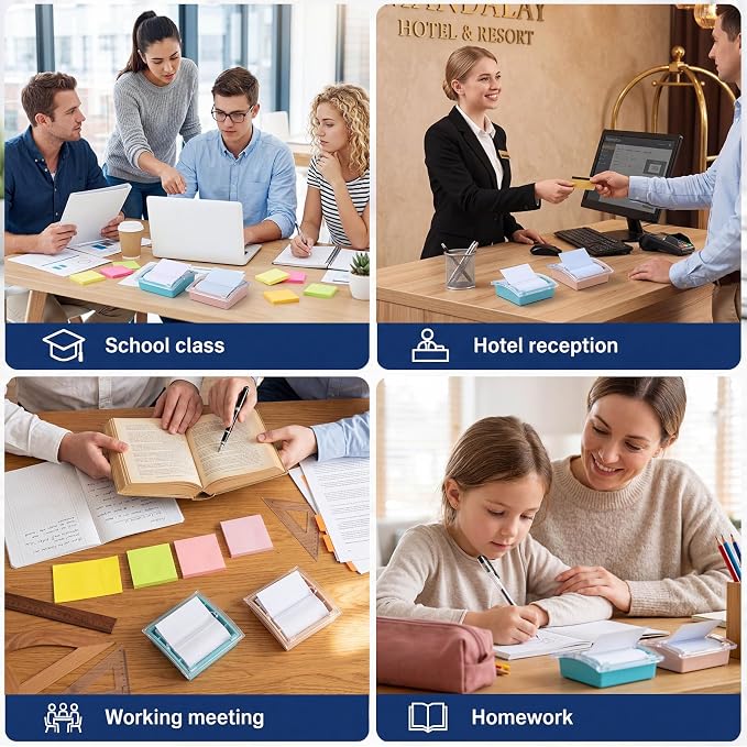 Junkin 2 Pcs Pop up Sticky Note Dispenser 3 x 3 Inch Sticky Note Holder with Transparent Top Colorful Base for School Office Home Store Desk Supplies (Pink and Blue)