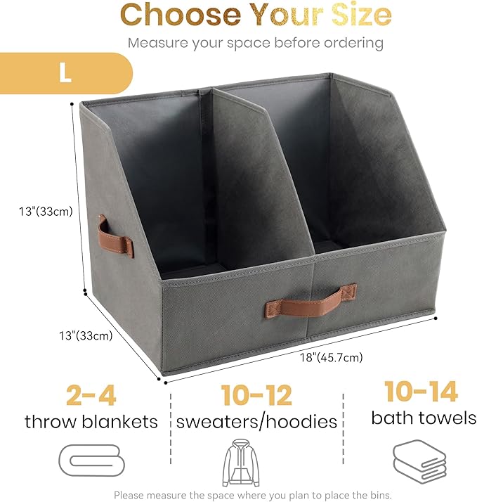 Closet Organizers And Storage - EXTRA LOAD & HEIGHT FOR DEEP Trapezoid Storage Bin W/ Handles & Adjustable Dividers, Collapsible Storage Bins For Clothes Storage & Shelf Organizer (2pcs, L, Dark Gray)