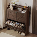 Mericonia Farmhouse Shoe Cabinet with 2 Flip Drawers, Shoes Storage Cabinet, Freestanding Shoe Rack Organizer for Entryway, Walnut