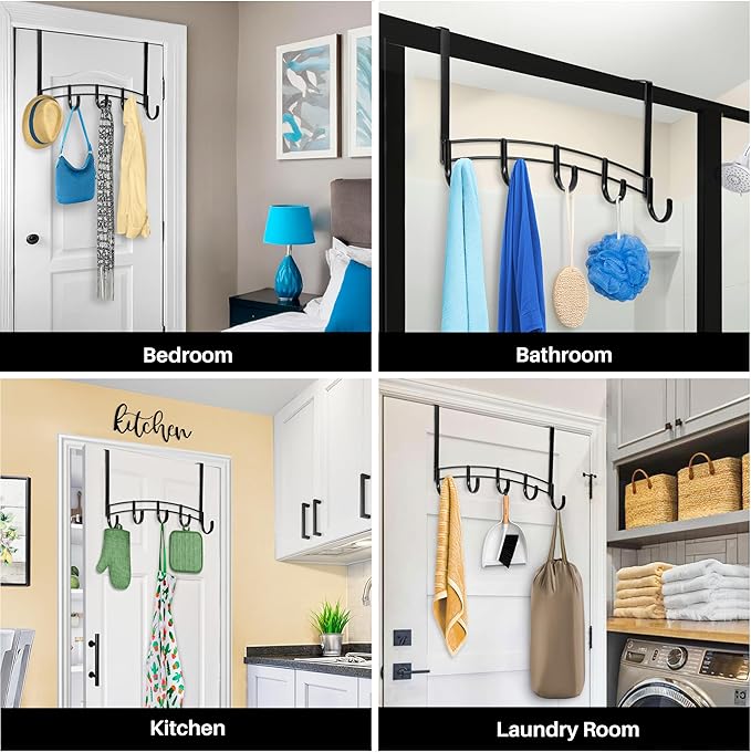 LYNK Professional® Home™ Over the Door Hooks - 5 Hook – Over the Door Coat Rack - Over the Door Hanger - Hanging Towels or Clothes - Bathroom, Bedroom, Laundry Room - Lifetime Ltd. Warranty, Black