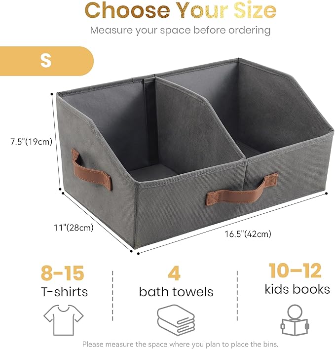 Closet Organizers And Storage - UPGRADED Trapezoid Storage Bin With Leather Handles & Adjustable Dividers, Fabric Collapsible Storage Bins For Clothes Storage & Shelf Organizer (3pcs,Small,Dark Gray)