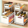 Under Sink Organizer, 2-Tier Multi-Use Kitchen and Bathroom Organizers and Storage, Slide Out Thickened Metal Under The Sink Organizer for Kitchen Bathroom Pantry (Style B White, 2 Pack)