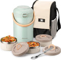 67oz Insulated Food Container with 3 Separate Bowls for Adults | Insulated Lunch Bag, One-Touch Lid, Leakproof Containers, Vacuum Insulated Stainless Steel, Keeps Food Hot For Work Travel