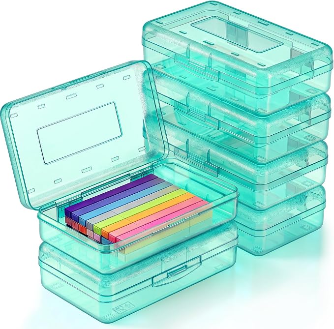 Blulu 6 Pack Large Plastic Pencil Case Box Clear Pencil Boxes Bulk Hard Crayon Box Storage with Snap Lids 8.1 x 4.7 x 2.2 Inch Painting Organizer Classroom Stationery School Supplies (Mint Green)