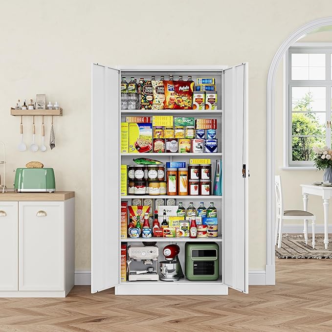 Letaya Metal Garage Storage Cabinets with Lock Door and Adjustable Shelves, Steel Tool Cabinets for Home,Office,Warehouse Organisieren (White, 71" H)