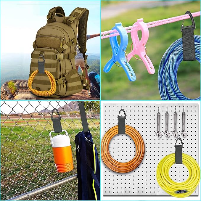 ZTSXLLIM Hose Straps, Hose Ties with Carabiner, Extension Cord Organizer | 4 Pack,22-Inch Extension Cord Strap, Garden Hose Wrap, Air Hose Holder, For Shed, Garage, House, Yard, Storage, Workshop
