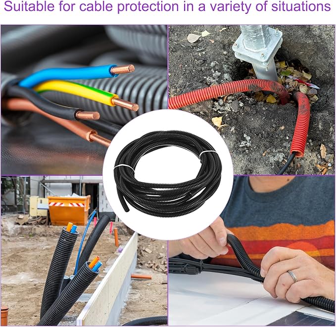 DMiotech 20ft Wire Loom Split Tubing 1/4 Inch(6.5 Mm) ID, Cord Protectors from Pet Flexible Conduit Cable Management for Office, Home, Garden, Black