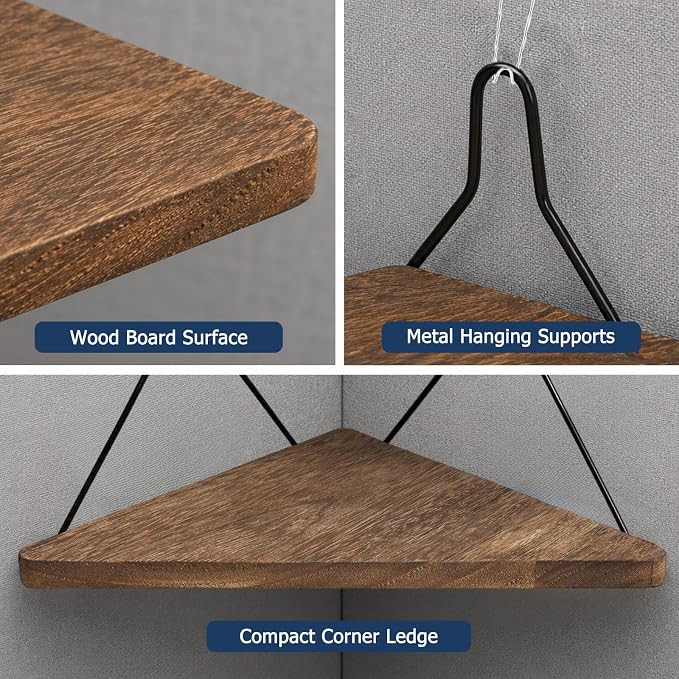 2PCS Fabric Wall Cubicle Corner Shelf with Hooks, Wooden Organizer