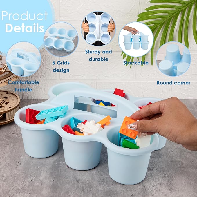 Classroom Caddy for School, Kidsroom, Pencil Holder, Plastic Cup Caddy for Drink Delivery, Blue, 4 Pack
