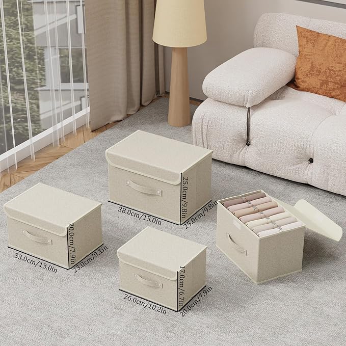 Fabric Storage Bins Cube Organizers with Flip-Top Lid and Handles,Storage Boxes for Organizing Home,Office,and Closet,Grey and Beige,5 Pack 10.2 X 7.9 X 6.7 in