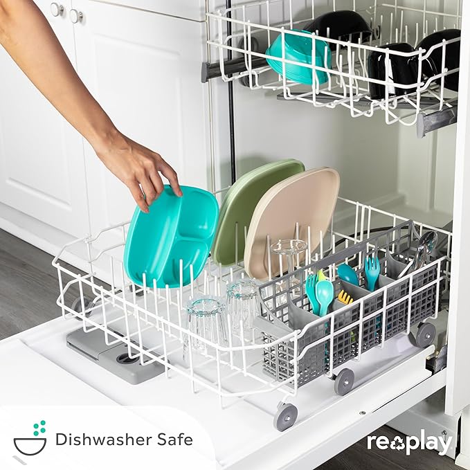 Re-Play Toddler Plates with Dividers - Deep-Walled 3 Compartments Divided Plates for Kids - Dishwasher & Microwave Safe - Made in USA - Set of 4-7.37" x 7.37" x 1.25" - Christmas