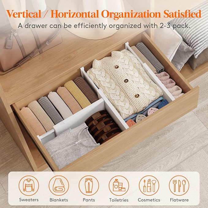 Lifewit 12 Pack 6" High Drawer Dividers 34-56cm/13.5-22" Adjustable Drawer Organizer for Clothes/Utensils, Expandable Drawer Separator in Dresser/Kitchen/Bedroom/Office Organization & Storage White