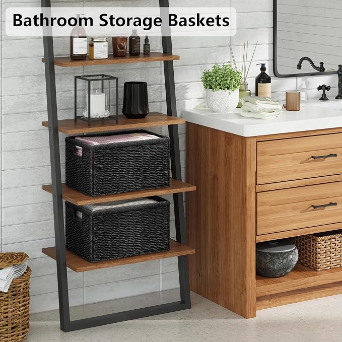 Vagusicc 2 Packs Large Wicker Storage Basket, Closet Storage Baskets Bins for Shelves, Decorative Collapsible Baskets for Organizing Clothes Toy Nursery Bathroom Organizers and Storage, Black