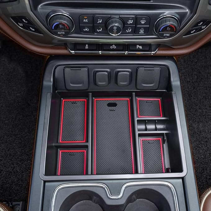 Center Console Organizer Tray for 2014-2018 Chevy Silverado/GMC Sierra 1500 | 2015-2019 Silverado/Sierra 2500HD/3500HD Accessories, Armrest Storage Box Add Extra Storage, Full Console w/Bucket Seat ONLY