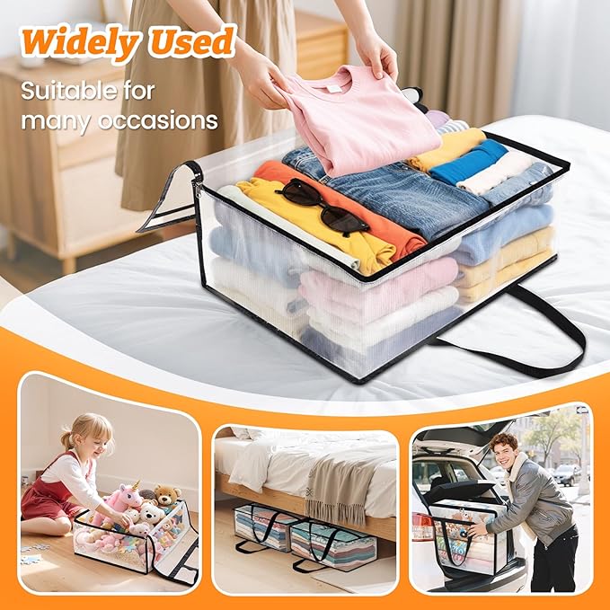BlissTotes Moving Bags 40L 4PCS, Clear Clothes Storage Under Bed Storage | Foldable Clothes Storage Bags with Sturdy Zippers & Handles for Comforter, Bedding, Books, Sheet, Transparent Containers
