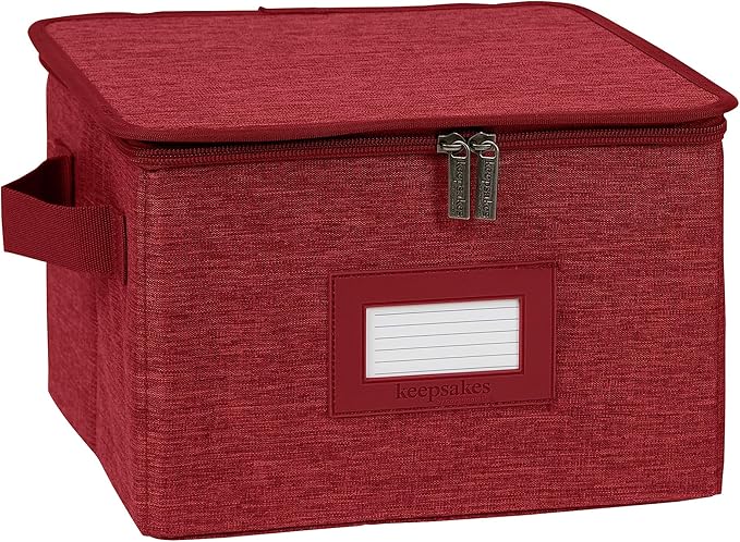 Covermates Keepsakes Zip-Top Storage Box Set, 3 Pack Heavy Duty Polyester Organizer Bins, Stackable Design, ID Window, Reinforced Handles, Closet Home Storage, Red Heather
