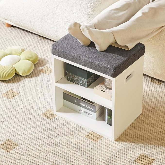 YMYNY Small Shoe Storage Bench with Cushion, White, HBD028W | 2 Tier Entryway Bench with Storage, Small Shoe Rack Bench with Adjustable Shelf for Entryway 11 x 15.3 x 16.5 Inches