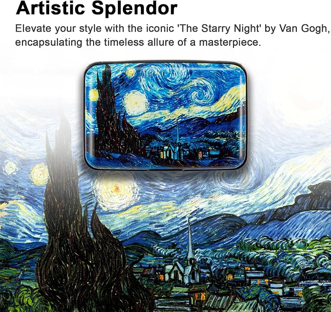 Credit Card Holder for Women Men RFID Blocking Metal Wallet Slim Business Aluminum ID Hard Case (van Gogh The Starry Night)