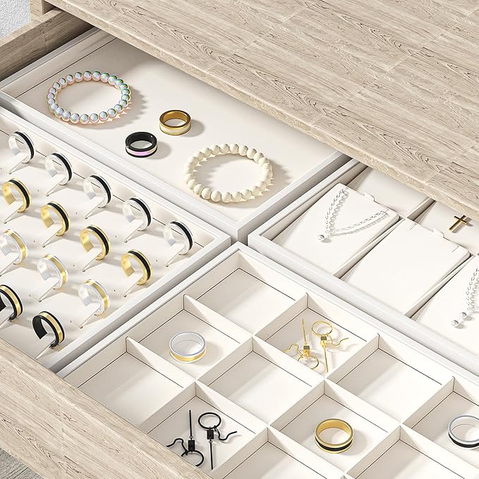 Julysky Jewelry Organizer Trays for Drawer,Jewelry Display Organizer Case for Women,Bracelet Necklace and Ring Display Stand for Selling,Velvet Jewelry Storage Display (Beige, Empty Plate)