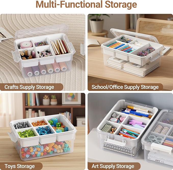 20Qt Stackable Storage Bin with Lid & Tray, Clear Plastic Latching Box Organizer with Divider Portable 5Gal Container for Arts & Crafts, Home and Car Trunk Organization, 1Pack