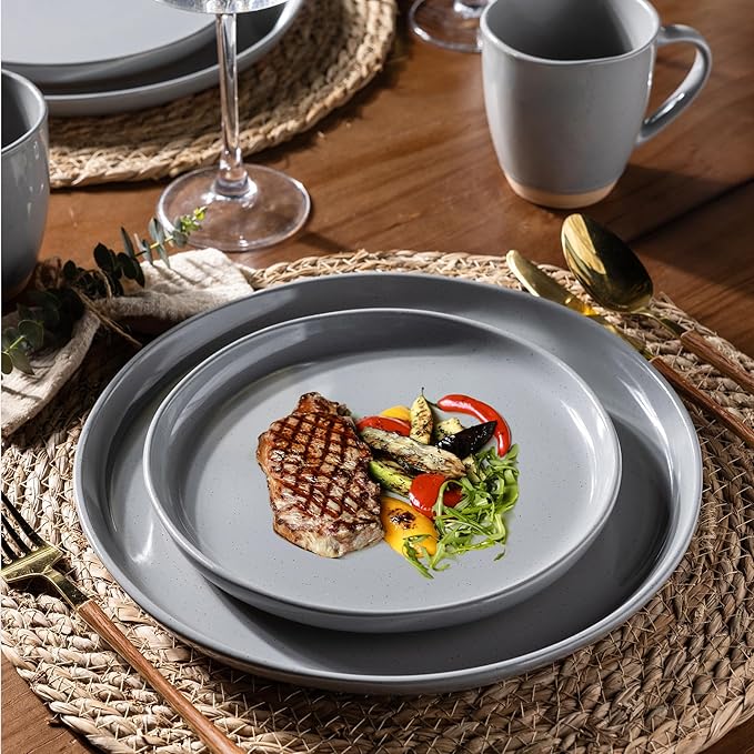 AmorArc Ceramic Dinnerware Sets for 8, 24 Pieces Handpainted Plates and Bowls Set with Rustic Terracotta Underside, Scratch Resistant Stoneware Dishes Set, Dishwasher & Microwave Safe