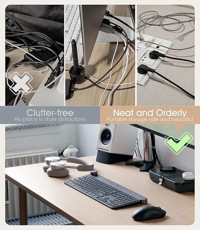 Nearockle Cable Management Under Desk, Adjustable Self-Adhesive Silicone Cable Ties Cord Organizer, Reusable Heavy-Duty Cord Holder Under Table for Office, Home, School (10Pcs-Black)