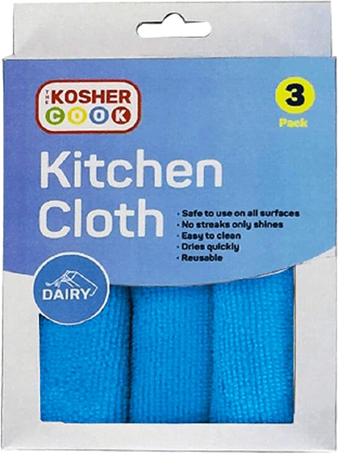 Dairy Blue Microfiber Dish Cloths, 3 Pack - Quick Drying, Highly Absorbent Rags for Cleaning and Drying Counters, Dishes and More - Color Coded Home and Kitchen Accessories by The Kosher Cook