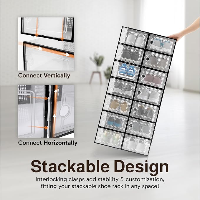 Reli. Shoe Box 14 Pack | Clear Storage Shoe Box Stackable & Compact