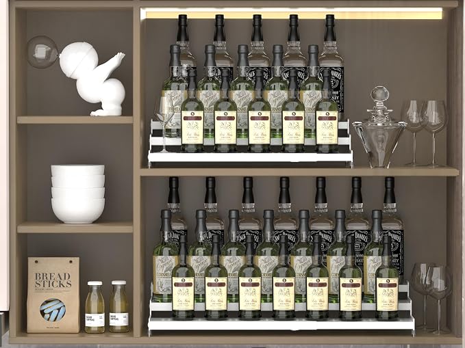 Jojocross Spice Rack Organizer for Cabinet, 3 Tier Expandable Shelf, Great for Kitchen Cabinets, Cupboard,Pantry and More,Metal Plate with Hole (2 Packs/White,9.45" D x 12.8"~24“L x 3.56" H)