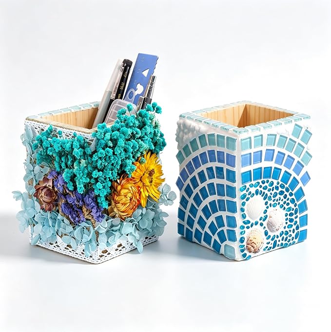 2 Pack Square Unfinished Wooden Pencil Holder 3"x3"x4" Wood Pen Cup for DIY Crafts Makeup Brushes Home Office Desk Organizer Storage