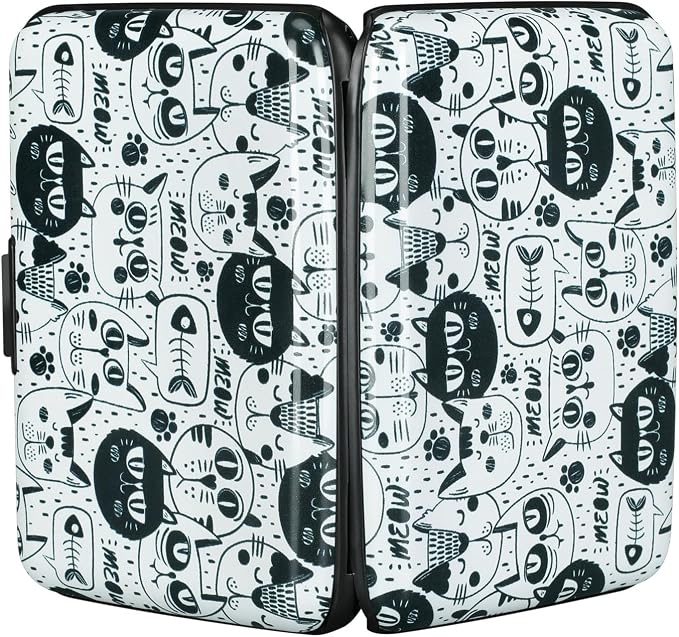 ELFISH RFID Blocking Credit Cards Holder Aluminum Wallet Metal ID Case for Men Women(Monster Cats)