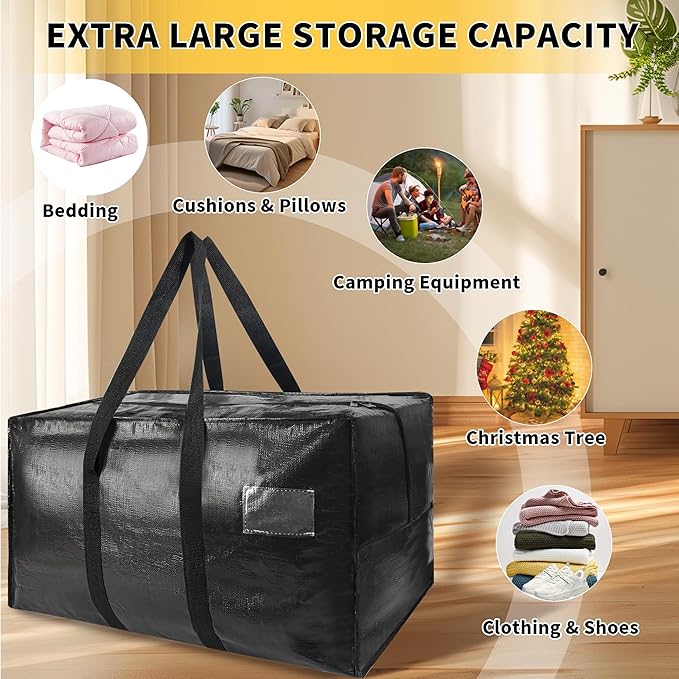 Heavy Duty Extra Large Moving Bags,58 Gallon Jumbo Packing Bags,Huge Moving Storage Bags with Strong Zippers & Carrying Handles,Reusable Big Moving Storage Bags for College Dorm Travel 2Pack