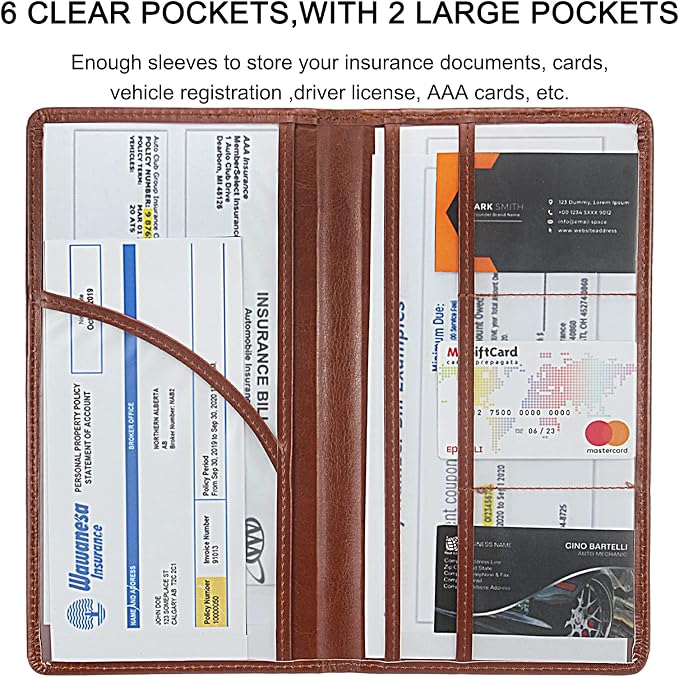 LumiMokki Premium Car Registration & Insurance Card Holder with Magnetic Shut, Vehicle Glove Box Car Organizer - For Documents, Cards, License (Brown)