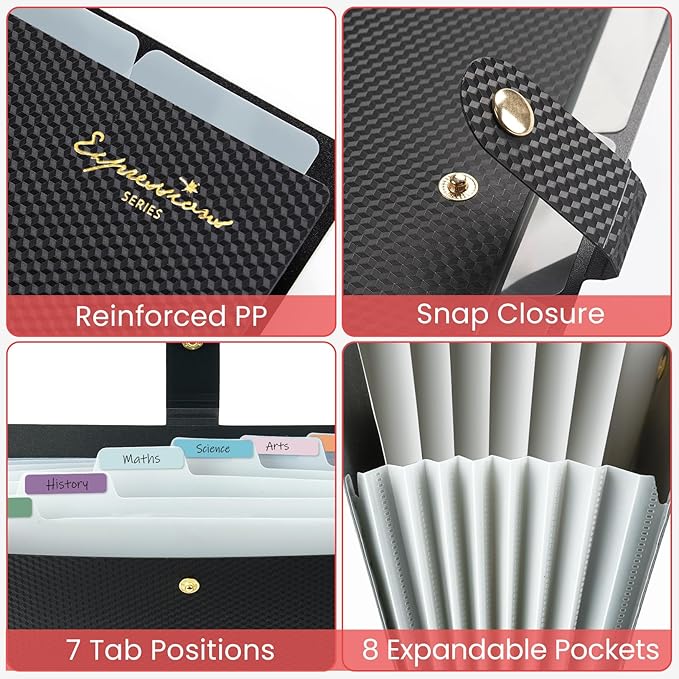Sooez Accordion File Organizer, Letter Size Expanding File Folder with Labels, 8 Pocket Folders for Document, Portable Paper Bill Receipt Organizer for Home School Office Supplies, A4 Size, Sky Blue