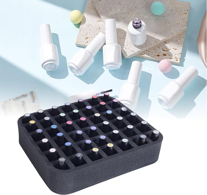 Nail Polish Organizer Holder Foam Pad with Slots for Storage 42 Bottles (15ml/0.5fl.oz) Nail Polish or Essential Oil Tray for Drawers Black